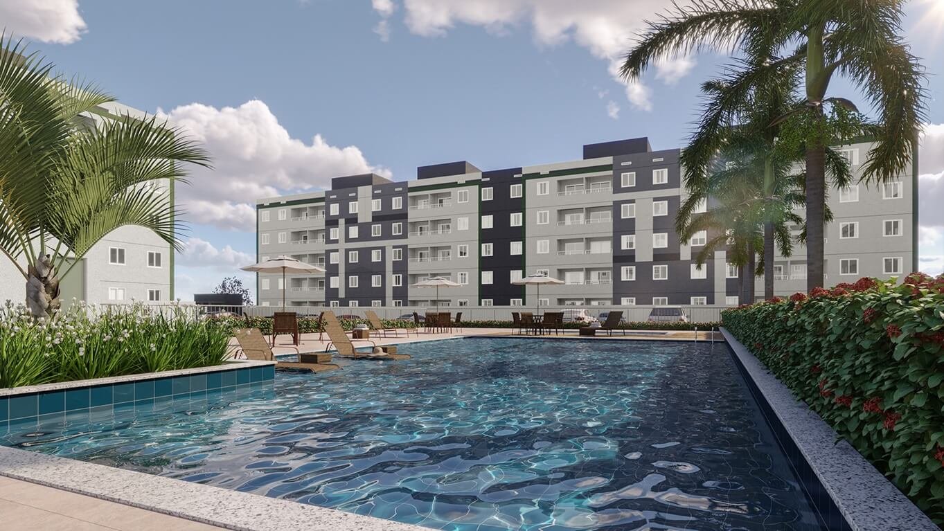 Área comum de empreendimento com lazer para famílias